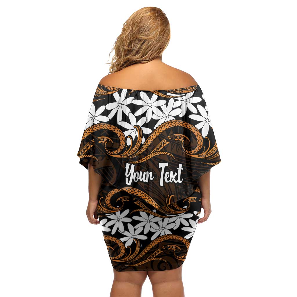 Personalised Cook Islands Rakahanga Off Shoulder Short Dress Tiare Maori Polynesian Waves Tattoo LT14 - Polynesian Pride