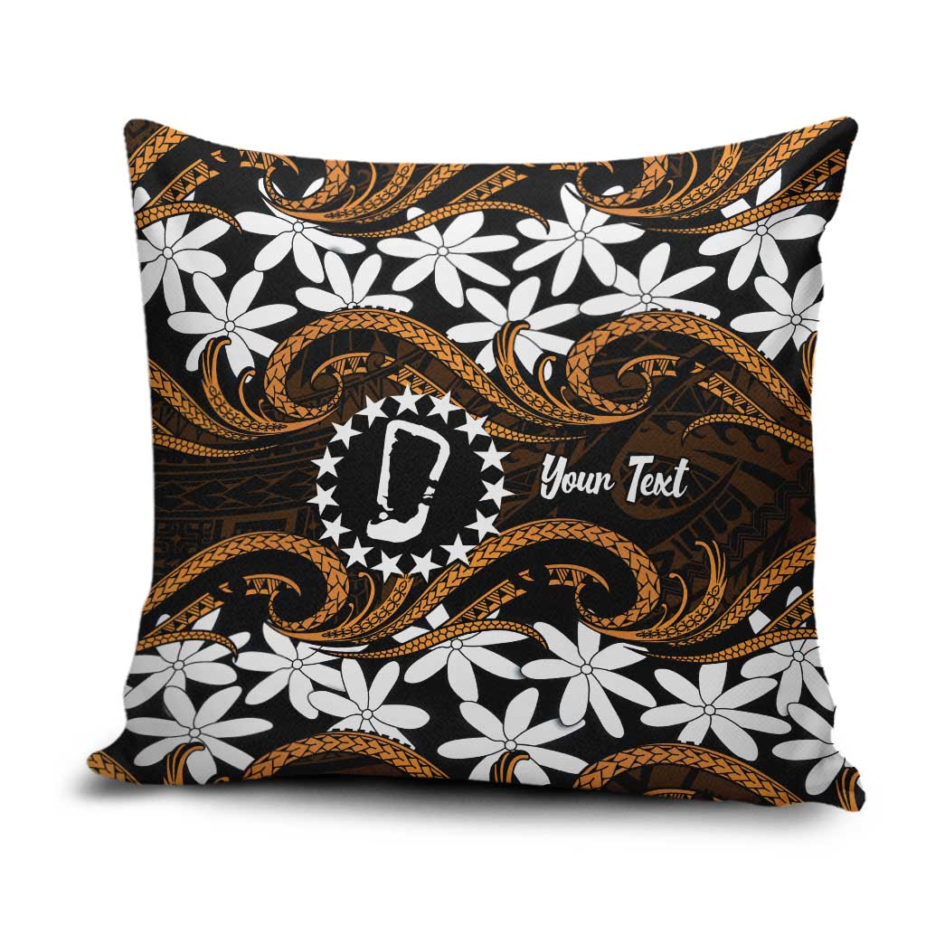 Personalised Cook Islands Rakahanga Pillow Cover Tiare Maori Polynesian Waves Tattoo