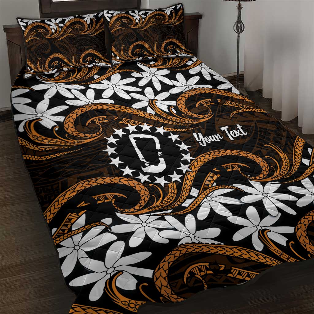 Personalised Cook Islands Rakahanga Quilt Bed Set Tiare Maori Polynesian Waves Tattoo LT14 Orange - Polynesian Pride
