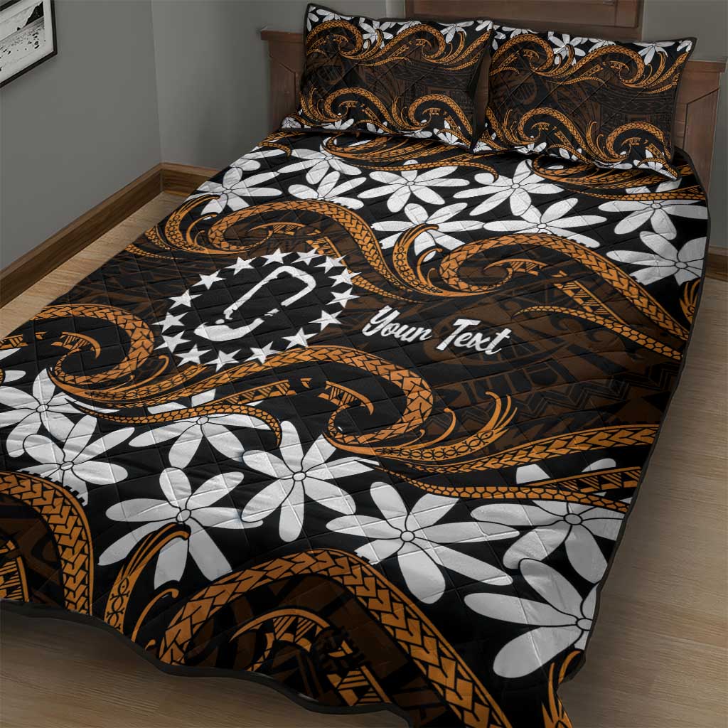 Personalised Cook Islands Rakahanga Quilt Bed Set Tiare Maori Polynesian Waves Tattoo LT14 - Polynesian Pride