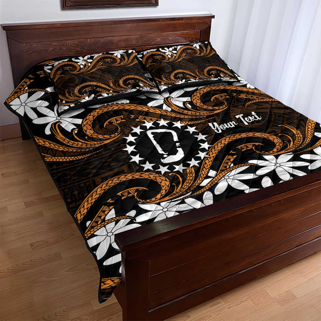 Personalised Cook Islands Rakahanga Quilt Bed Set Tiare Maori Polynesian Waves Tattoo LT14 - Polynesian Pride