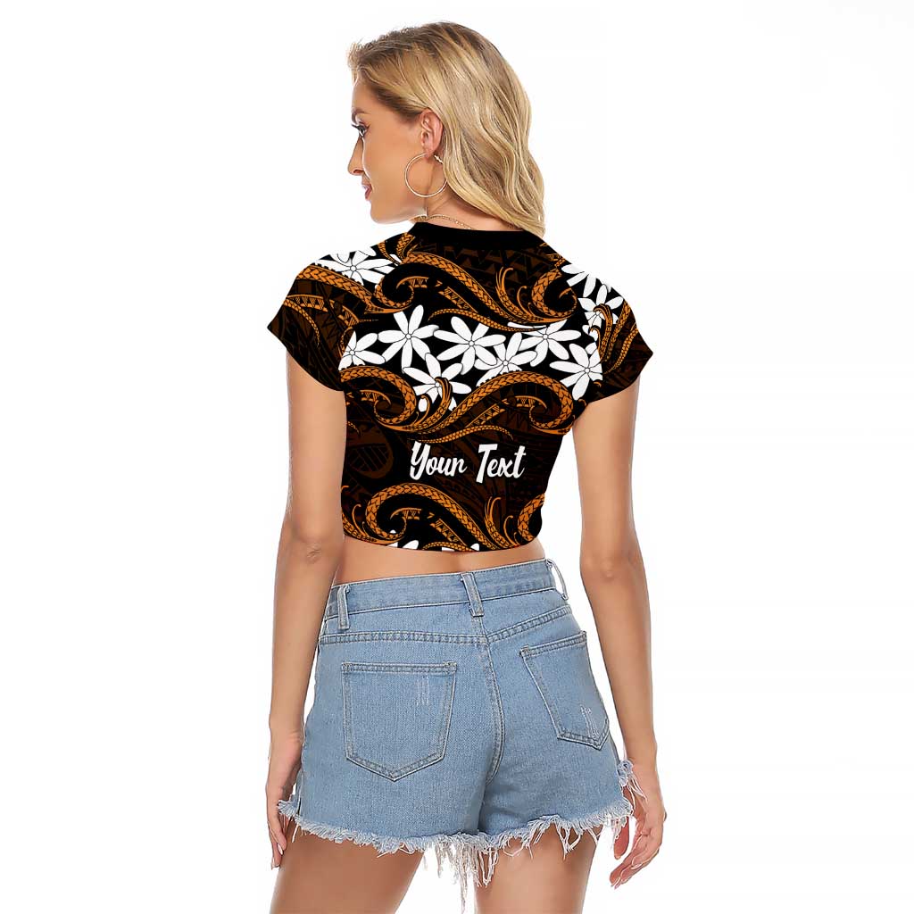 Personalised Cook Islands Rakahanga Raglan Cropped T Shirt Tiare Maori Polynesian Waves Tattoo LT14 - Polynesian Pride