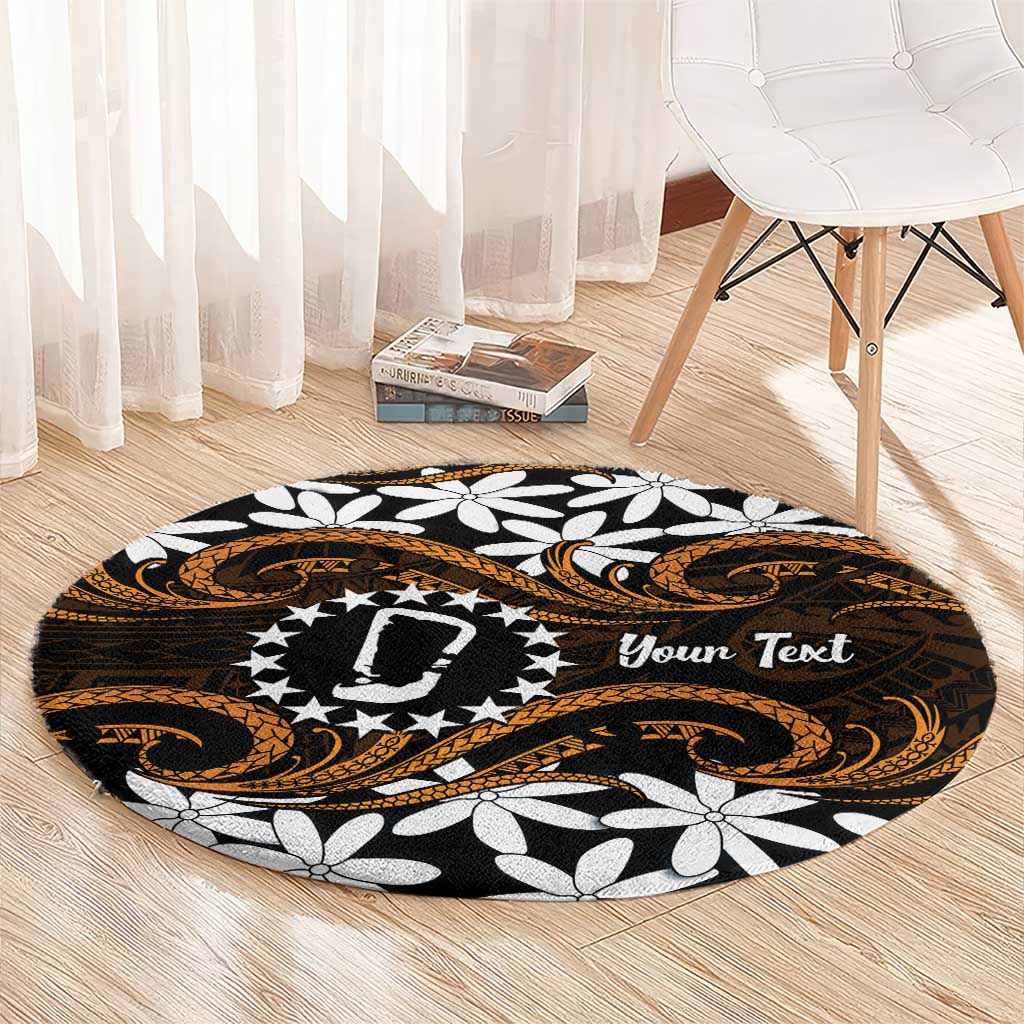 Personalised Cook Islands Rakahanga Round Carpet Tiare Maori Polynesian Waves Tattoo