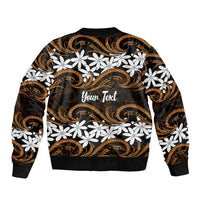 Personalised Cook Islands Rakahanga Sleeve Zip Bomber Jacket Tiare Maori Polynesian Waves Tattoo