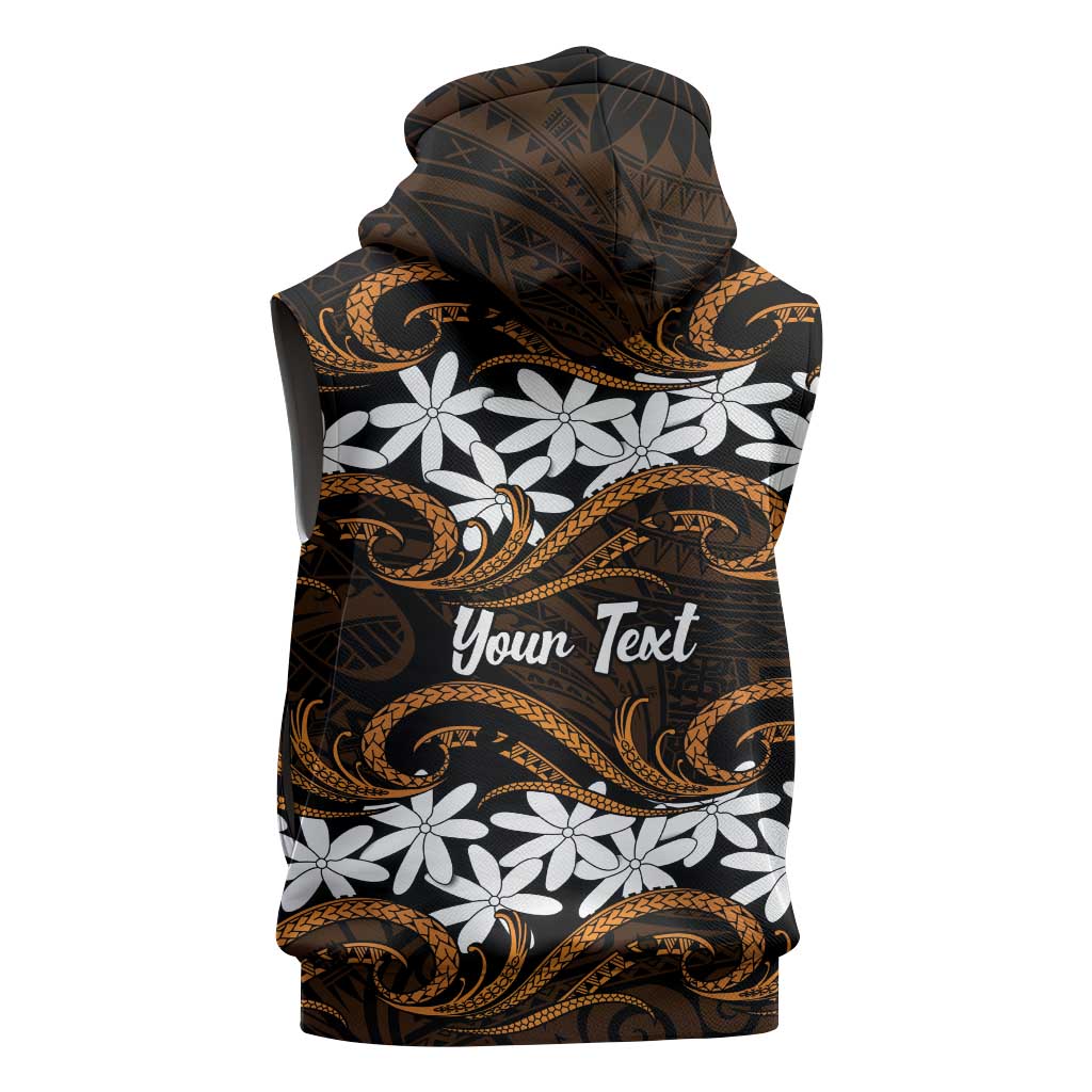 Personalised Cook Islands Rakahanga Sleeveless Hoodie Tiare Maori Polynesian Waves Tattoo LT14 - Polynesian Pride