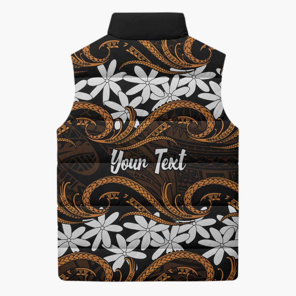 Personalised Cook Islands Rakahanga Sleeveless Puffer Jacket Tiare Maori Polynesian Waves Tattoo
