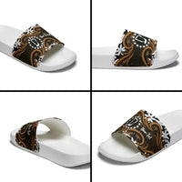 Personalised Cook Islands Rakahanga Slide Sandals Tiare Maori Polynesian Waves Tattoo