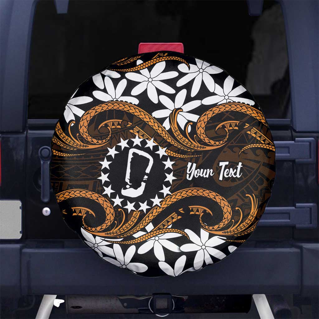 Personalised Cook Islands Rakahanga Spare Tire Cover Tiare Maori Polynesian Waves Tattoo LT14 No hole Orange - Polynesian Pride