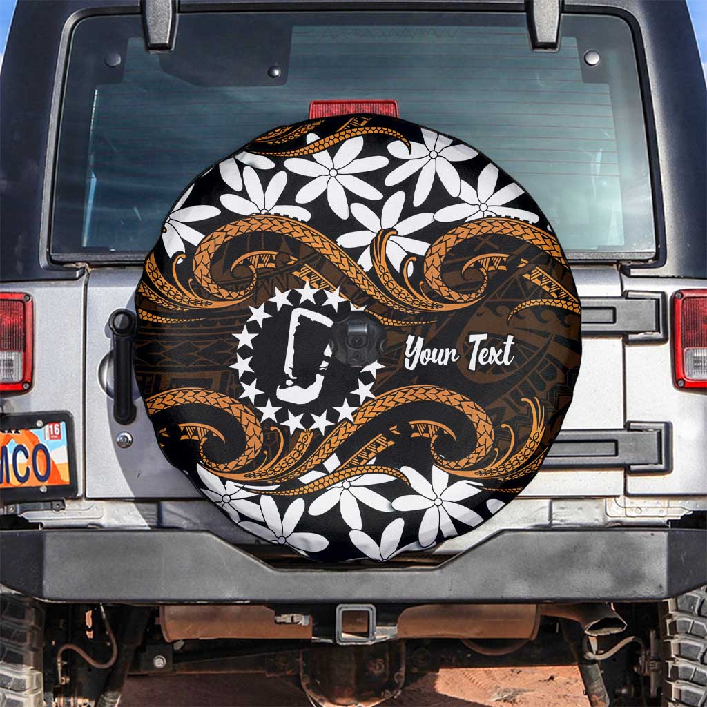 Personalised Cook Islands Rakahanga Spare Tire Cover Tiare Maori Polynesian Waves Tattoo LT14 Orange - Polynesian Pride