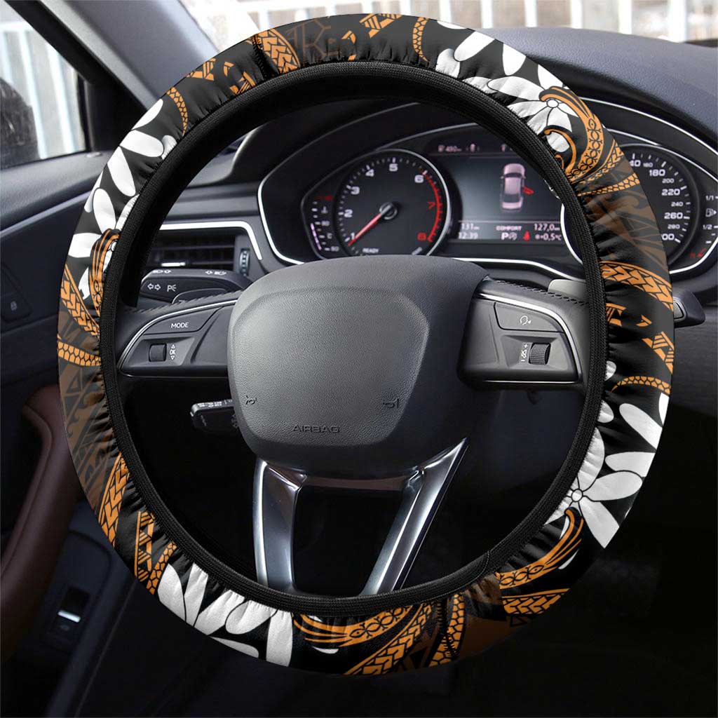 Cook Islands Rakahanga Steering Wheel Cover Tiare Maori Polynesian Waves Tattoo