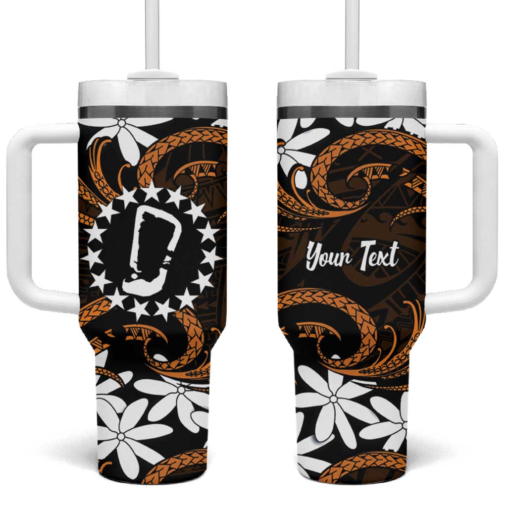 Personalised Cook Islands Rakahanga Tumbler With Handle Tiare Maori Polynesian Waves Tattoo LT14 One Size: 40 oz Orange - Polynesian Pride