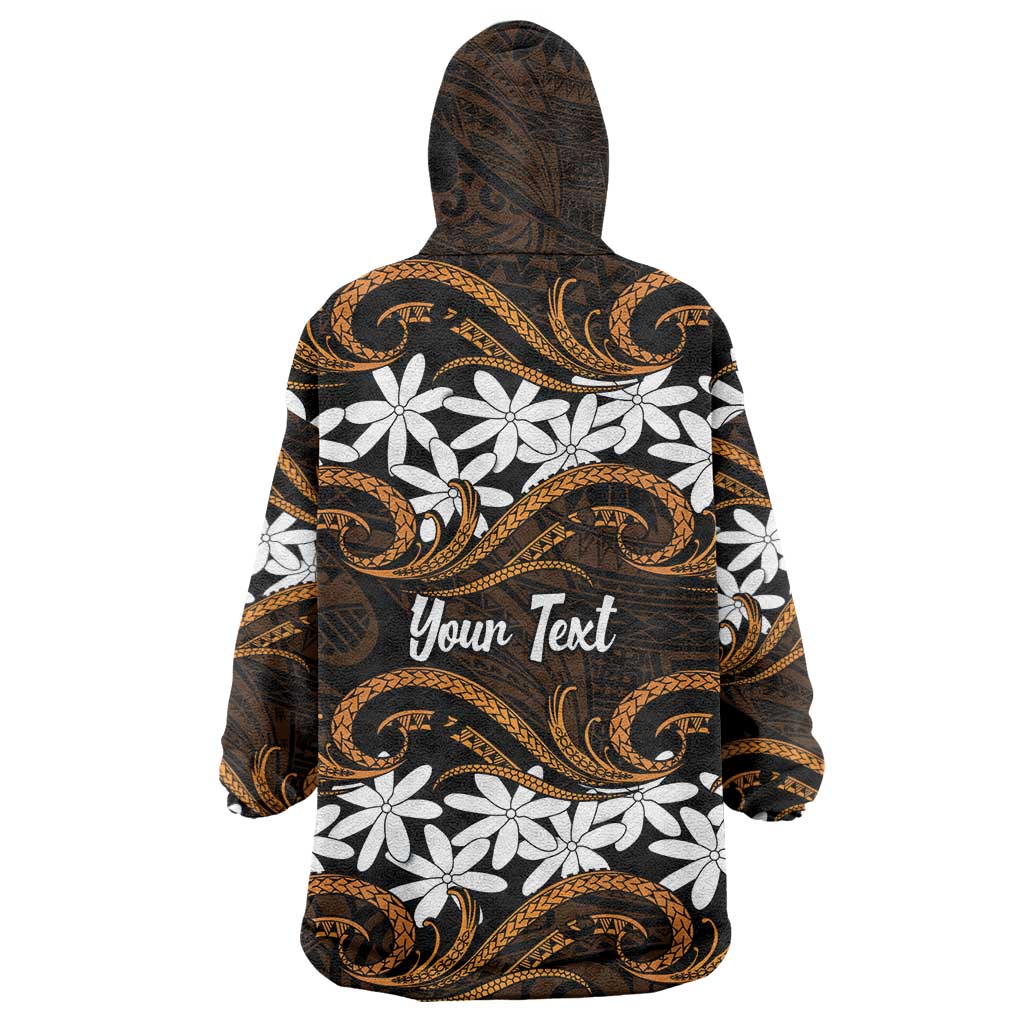 Personalised Cook Islands Rakahanga Wearable Blanket Hoodie Tiare Maori Polynesian Waves Tattoo LT14 - Polynesian Pride