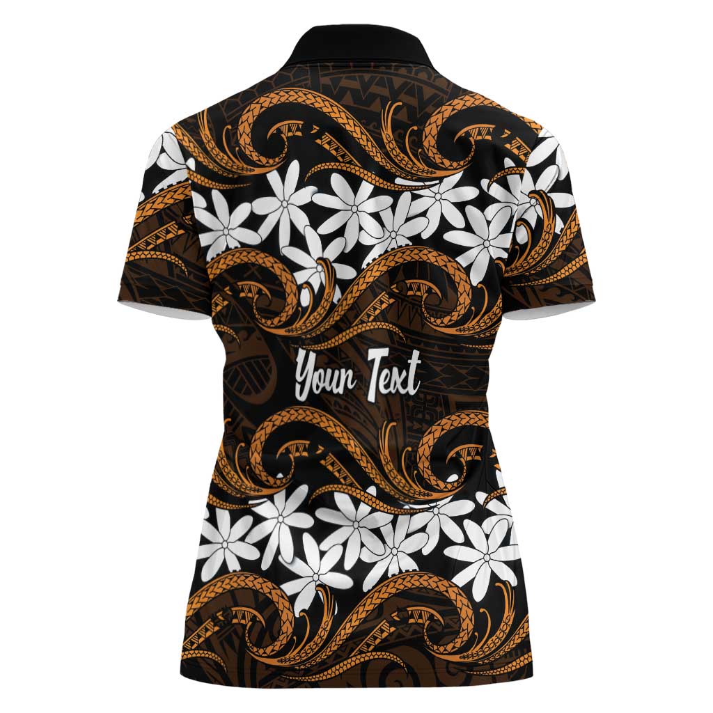 Personalised Cook Islands Rakahanga Women Polo Shirt Tiare Maori Polynesian Waves Tattoo LT14 - Polynesian Pride