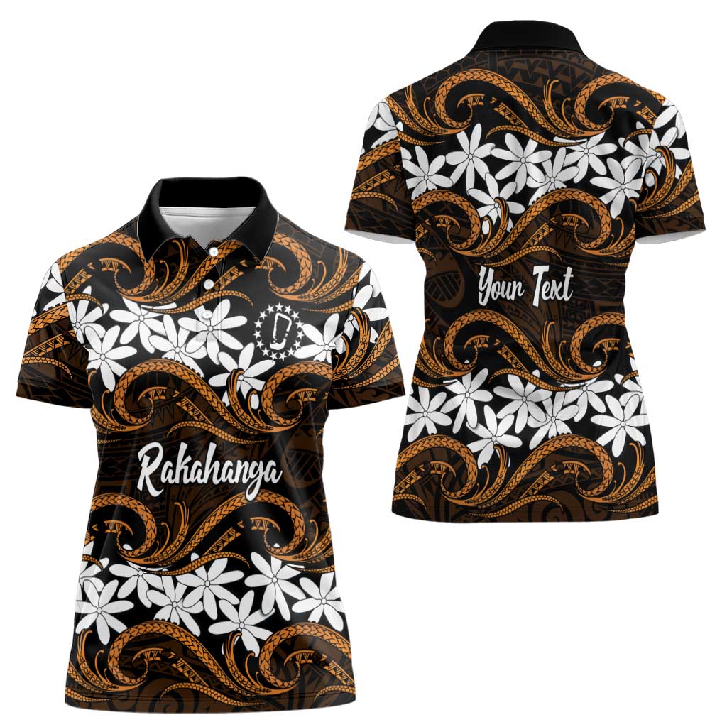 Personalised Cook Islands Rakahanga Women Polo Shirt Tiare Maori Polynesian Waves Tattoo LT14 - Polynesian Pride