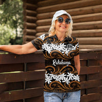 Personalised Cook Islands Rakahanga Women Polo Shirt Tiare Maori Polynesian Waves Tattoo LT14 - Polynesian Pride