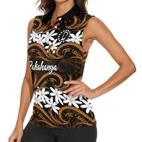 Personalised Cook Islands Rakahanga Women Sleeveless Polo Shirt Tiare Maori Polynesian Waves Tattoo