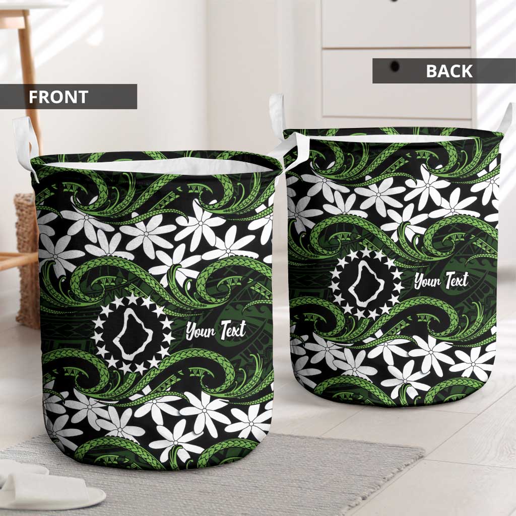 Personalised Cook Islands Palmerston Laundry Basket Tiare Maori Polynesian Waves Tattoo
