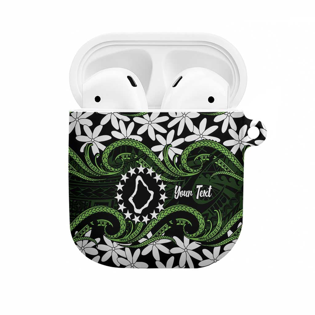Personalised Cook Islands Palmerston AirPods Case Tiare Maori Polynesian Waves Tattoo LT14 Green - Polynesian Pride