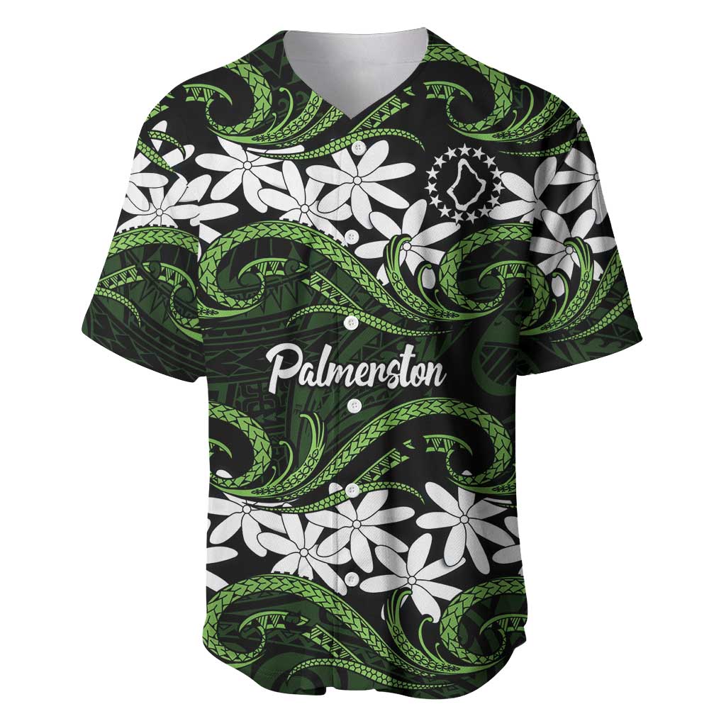 Personalised Cook Islands Palmerston Baseball Jersey Tiare Maori Polynesian Waves Tattoo
