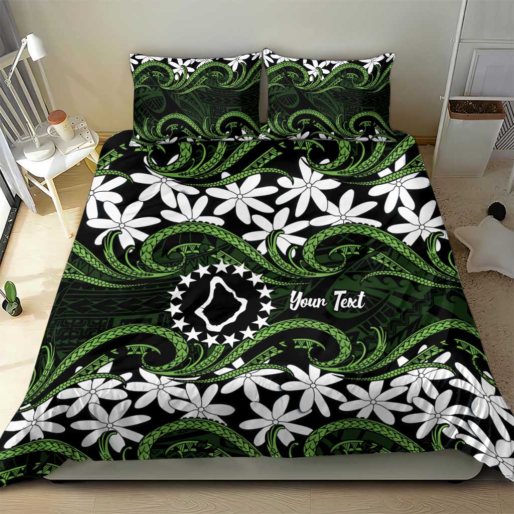 Personalised Cook Islands Palmerston Bedding Set Tiare Maori Polynesian Waves Tattoo