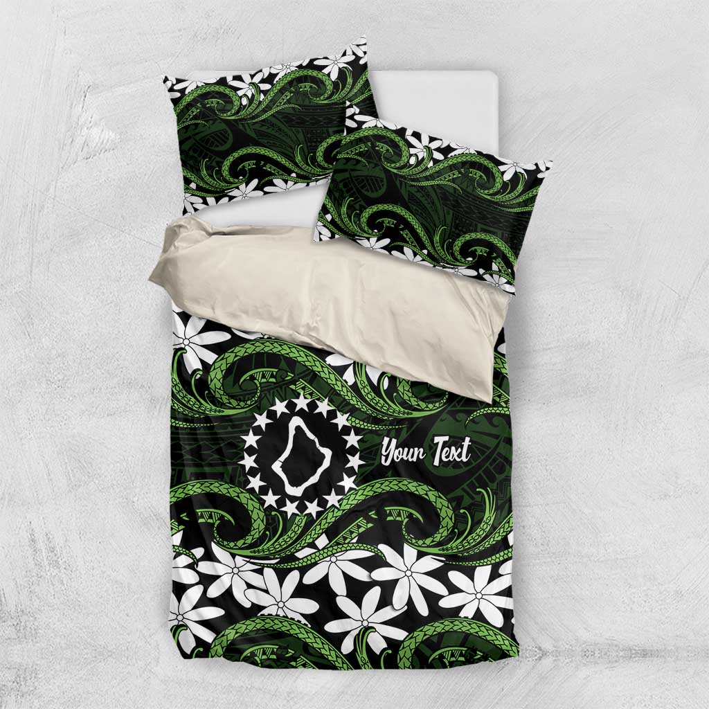 Personalised Cook Islands Palmerston Bedding Set Tiare Maori Polynesian Waves Tattoo