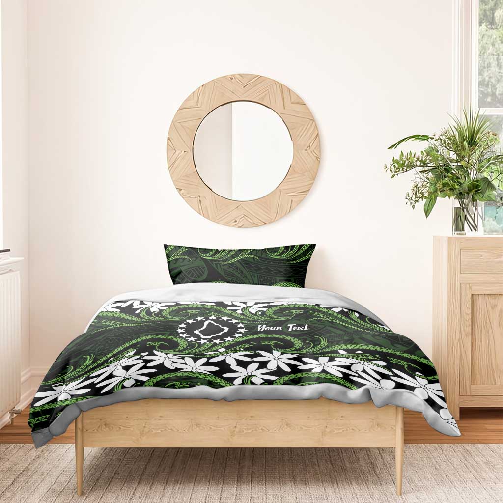 Personalised Cook Islands Palmerston Bedding Set Tiare Maori Polynesian Waves Tattoo