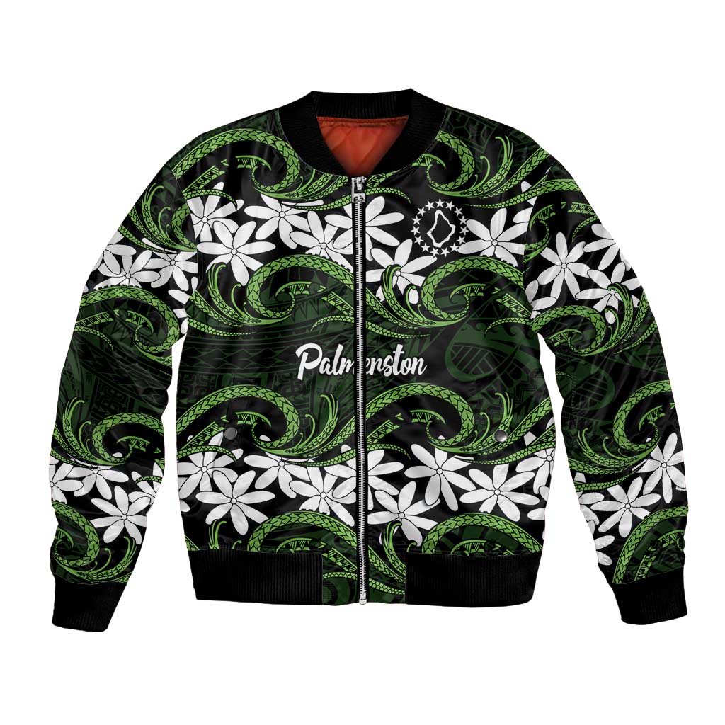 Personalised Cook Islands Palmerston Bomber Jacket Tiare Maori Polynesian Waves Tattoo