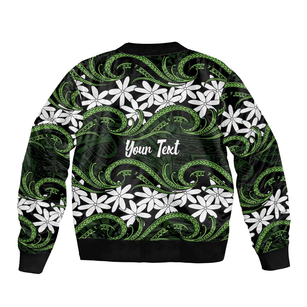 Personalised Cook Islands Palmerston Bomber Jacket Tiare Maori Polynesian Waves Tattoo