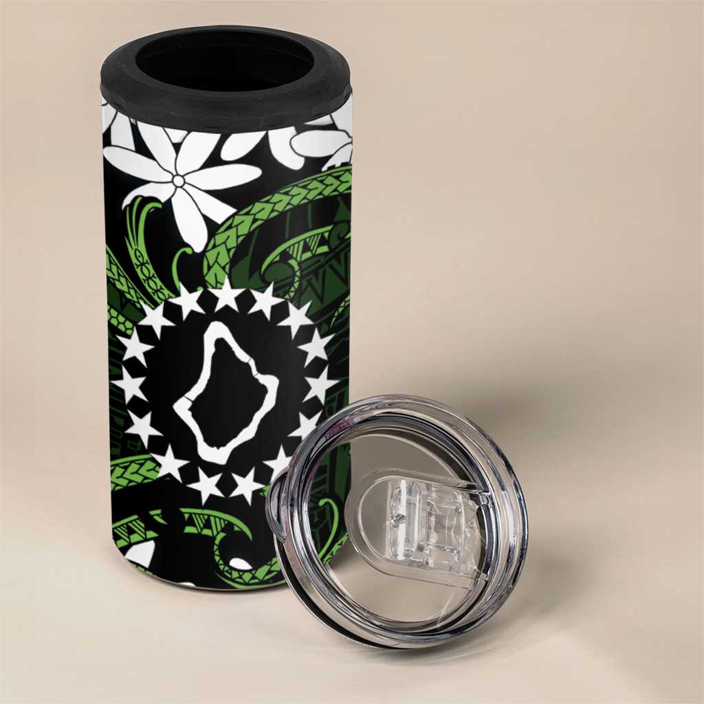 Personalised Cook Islands Palmerston 4 in 1 Can Cooler Tumbler Tiare Maori Polynesian Waves Tattoo