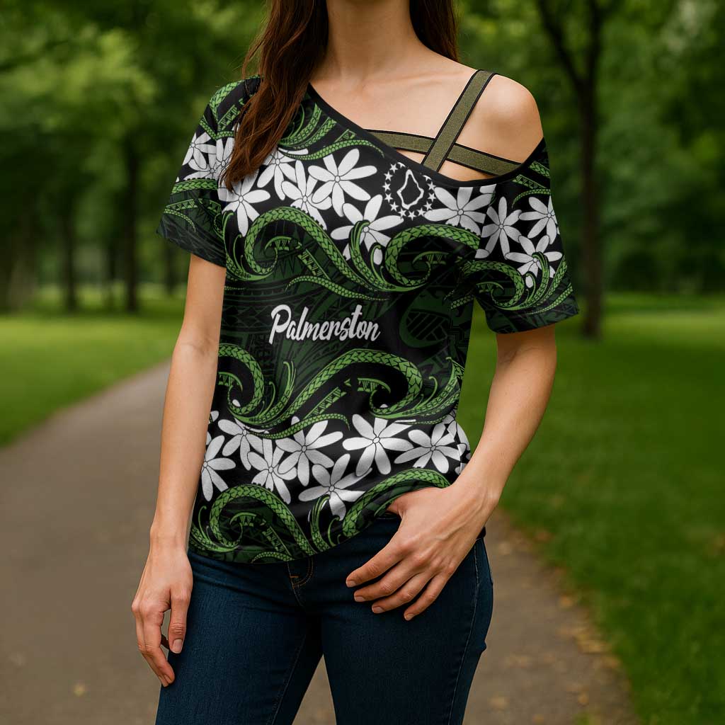 Personalised Cook Islands Palmerston Cross Shoulder Shirt Tiare Maori Polynesian Waves Tattoo