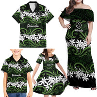 Personalised Cook Islands Palmerston Family Matching Off Shoulder Maxi Dress and Hawaiian Shirt Tiare Maori Polynesian Waves Tattoo LT14 - Polynesian Pride
