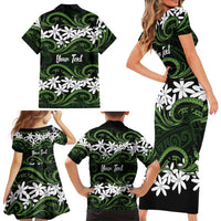 Personalised Cook Islands Palmerston Family Matching Short Sleeve Bodycon Dress and Hawaiian Shirt Tiare Maori Polynesian Waves Tattoo LT14 - Polynesian Pride
