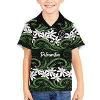 Personalised Cook Islands Palmerston Family Matching Summer Maxi Dress and Hawaiian Shirt Tiare Maori Polynesian Waves Tattoo LT14 Son's Shirt Green - Polynesian Pride