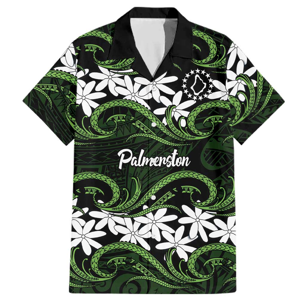 Personalised Cook Islands Palmerston Family Matching Tank Maxi Dress and Hawaiian Shirt Tiare Maori Polynesian Waves Tattoo LT14 Dad's Shirt - Short Sleeve Green - Polynesian Pride