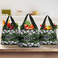 Personalised Cook Islands Palmerston Grocery Bag Tiare Maori Polynesian Waves Tattoo LT14 3-pack One Size Green - Polynesian Pride