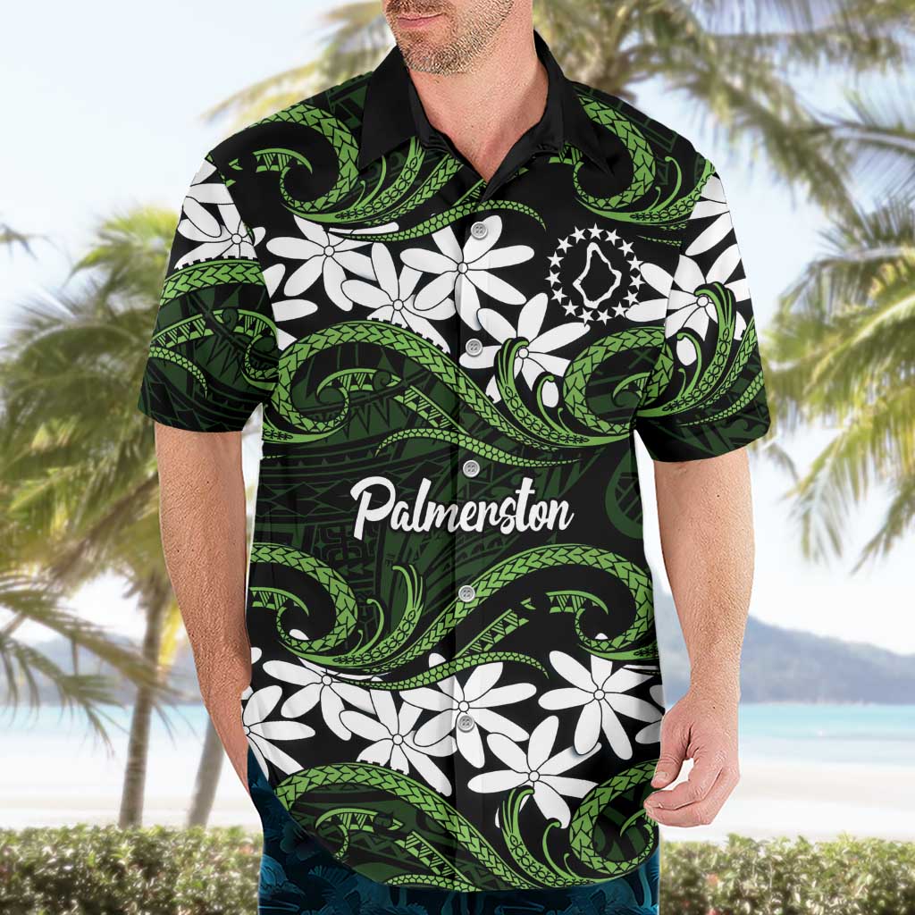 Personalised Cook Islands Palmerston Hawaiian Shirt Tiare Maori Polynesian Waves Tattoo