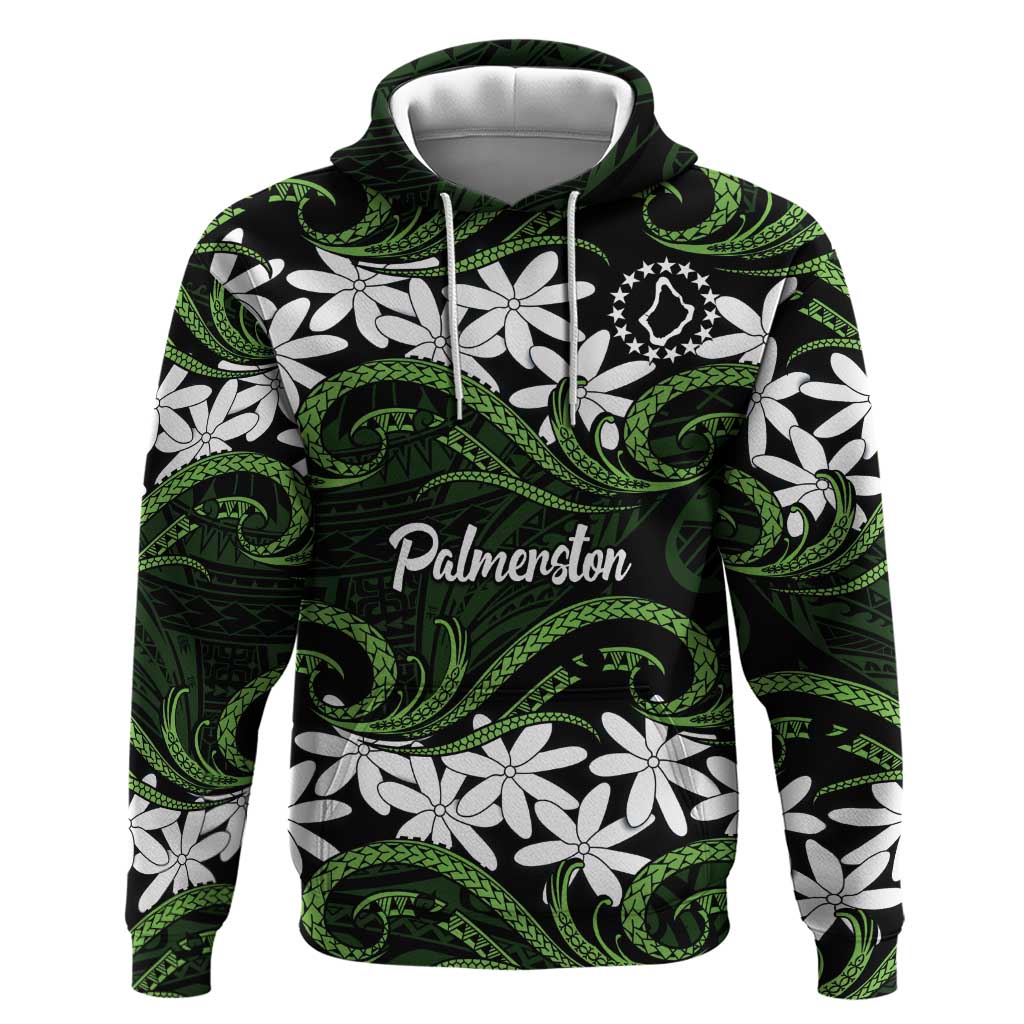 Personalised Cook Islands Palmerston Hoodie Tiare Maori Polynesian Waves Tattoo
