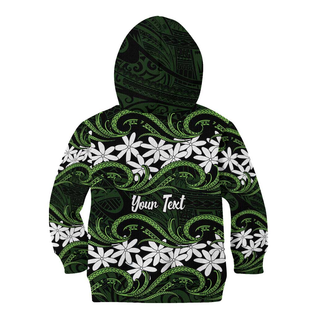 Personalised Cook Islands Palmerston Kid Hoodie Tiare Maori Polynesian Waves Tattoo