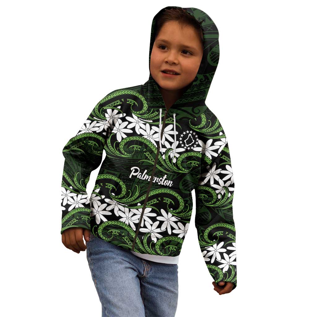 Personalised Cook Islands Palmerston Kid Hoodie Tiare Maori Polynesian Waves Tattoo