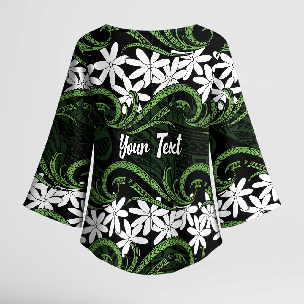 Personalised Cook Islands Palmerston Kimono Sleeve Blouse Tiare Maori Polynesian Waves Tattoo