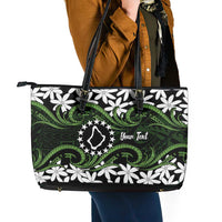 Personalised Cook Islands Palmerston Leather Tote Bag Tiare Maori Polynesian Waves Tattoo LT14 - Polynesian Pride