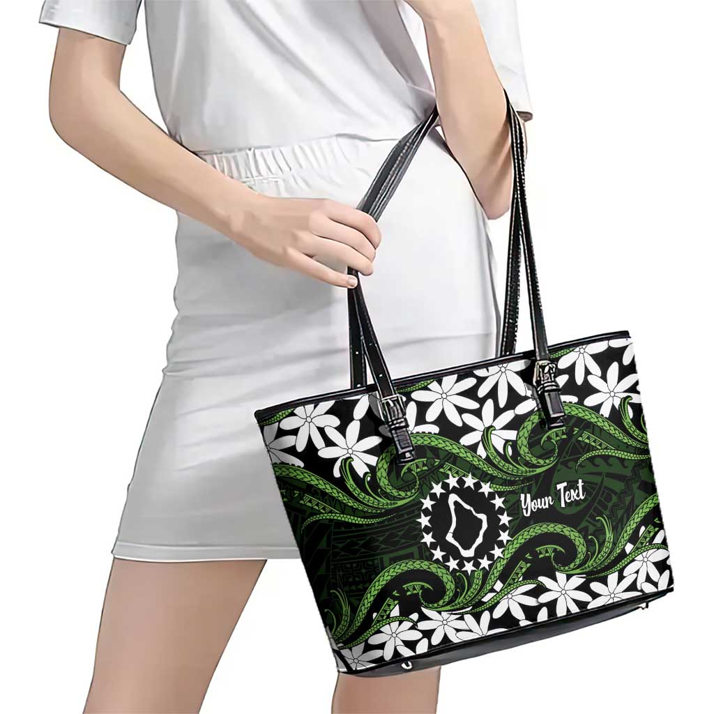 Personalised Cook Islands Palmerston Leather Tote Bag Tiare Maori Polynesian Waves Tattoo LT14 - Polynesian Pride
