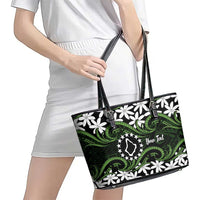 Personalised Cook Islands Palmerston Leather Tote Bag Tiare Maori Polynesian Waves Tattoo LT14 - Polynesian Pride