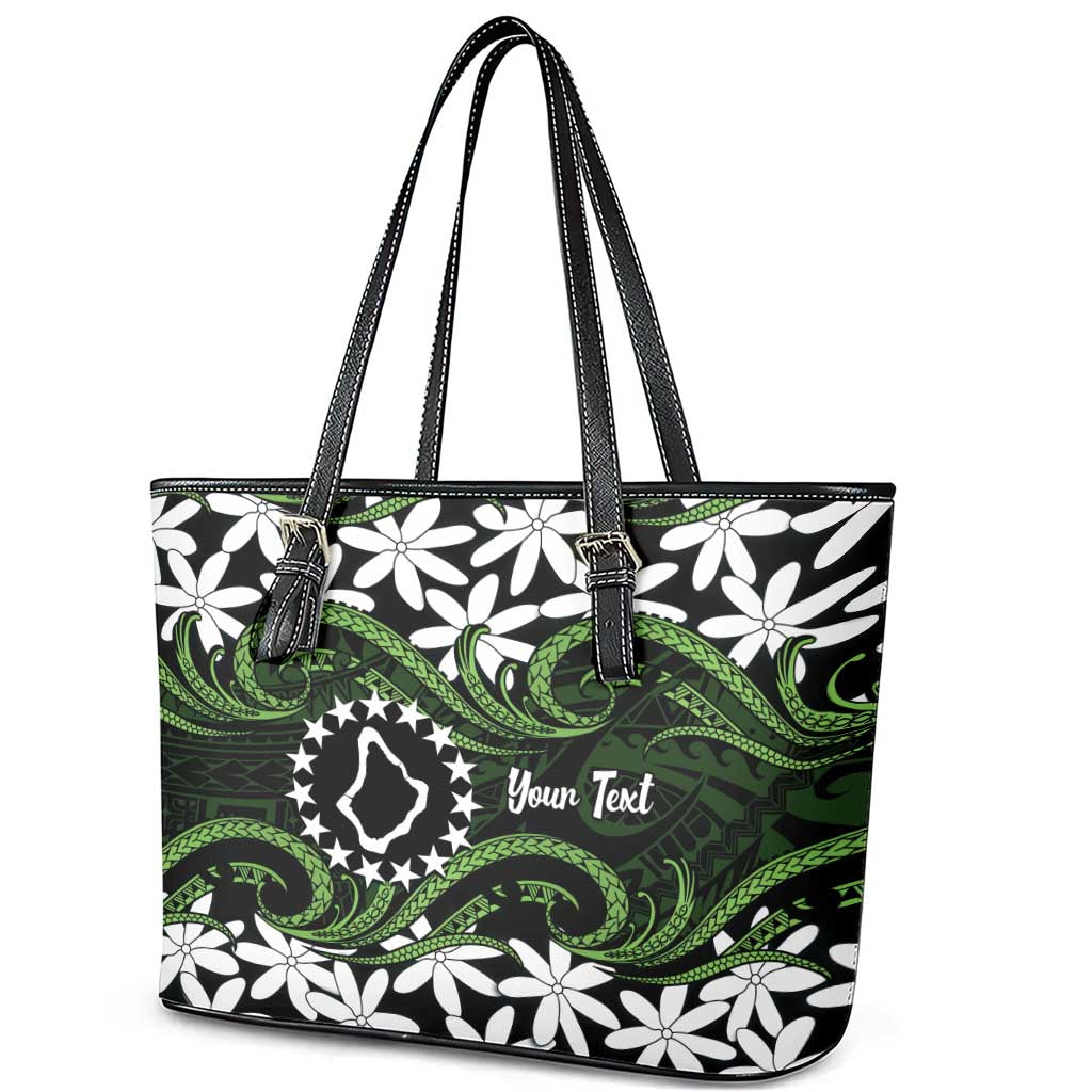 Personalised Cook Islands Palmerston Leather Tote Bag Tiare Maori Polynesian Waves Tattoo LT14 - Polynesian Pride