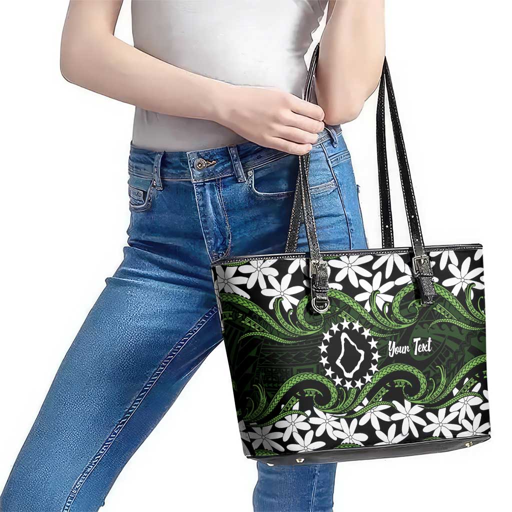 Personalised Cook Islands Palmerston Leather Tote Bag Tiare Maori Polynesian Waves Tattoo LT14 - Polynesian Pride