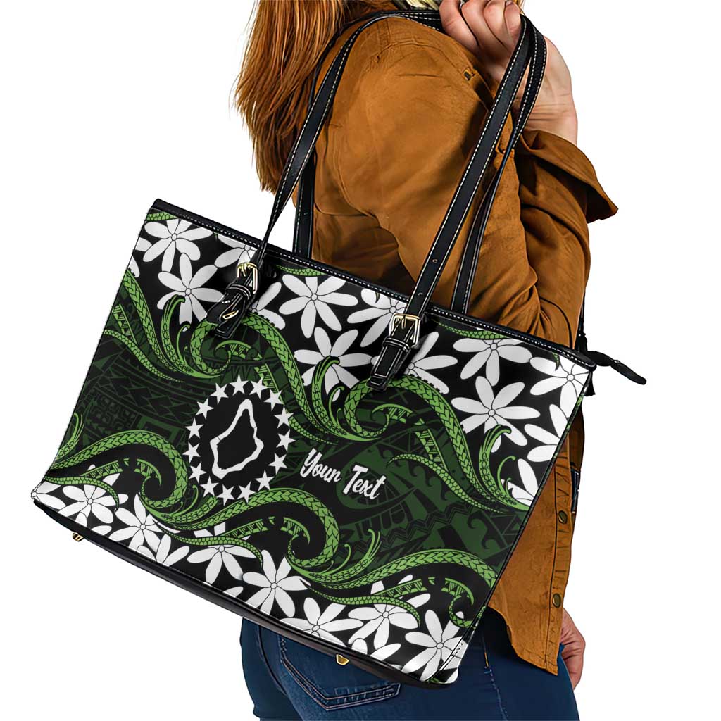 Personalised Cook Islands Palmerston Leather Tote Bag Tiare Maori Polynesian Waves Tattoo LT14 - Polynesian Pride