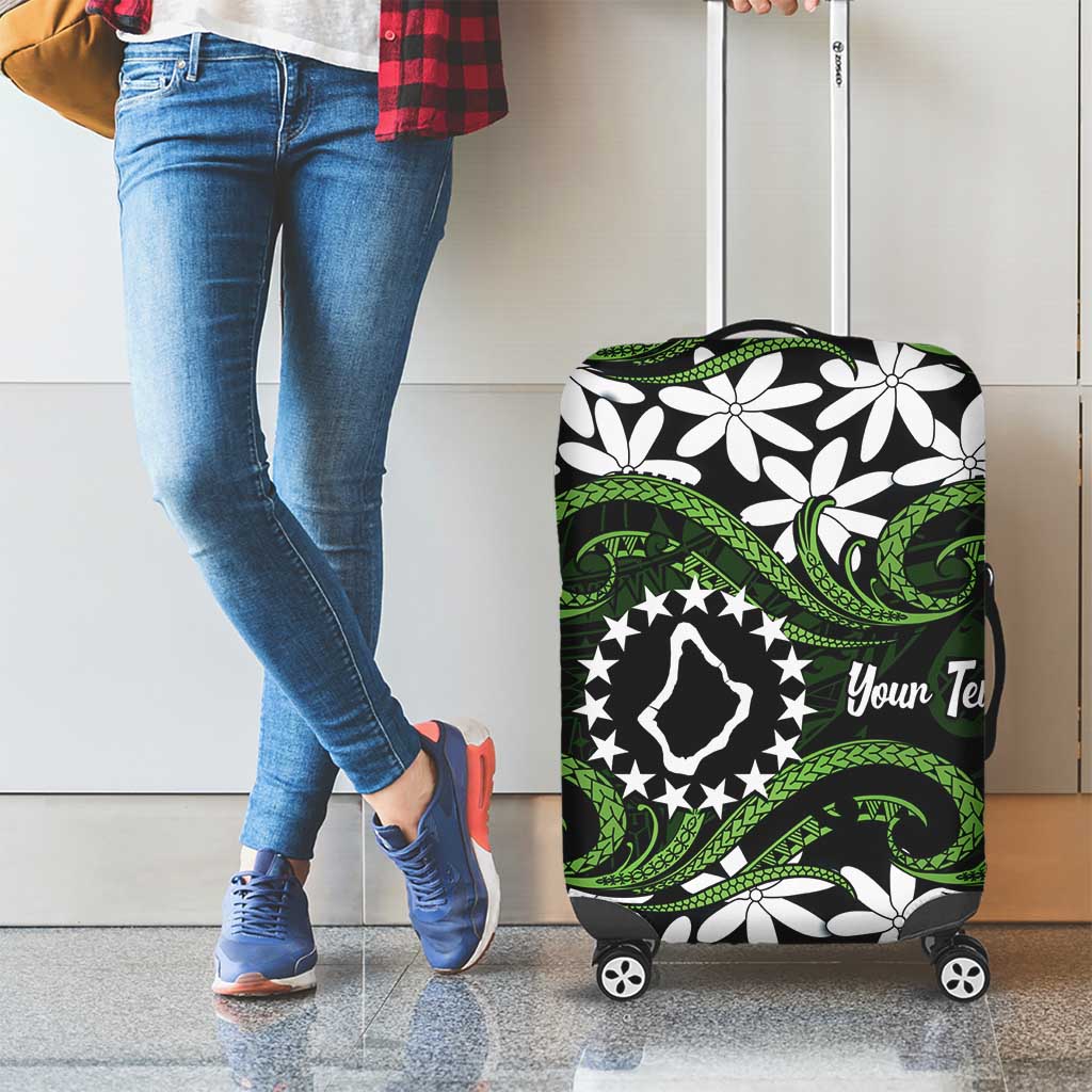 Personalised Cook Islands Palmerston Luggage Cover Tiare Maori Polynesian Waves Tattoo
