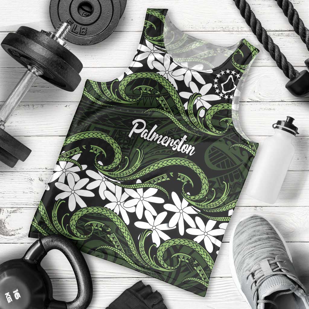 Personalised Cook Islands Palmerston Men Tank Top Tiare Maori Polynesian Waves Tattoo