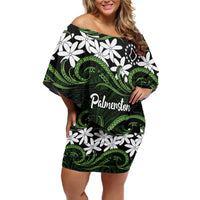 Personalised Cook Islands Palmerston Off Shoulder Short Dress Tiare Maori Polynesian Waves Tattoo