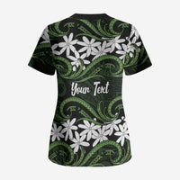 Personalised Cook Islands Palmerston Scrub Top Tiare Maori Polynesian Waves Tattoo